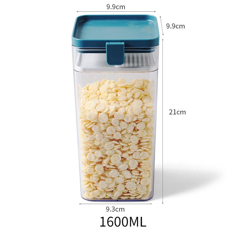500/1000/1600ML Food Storage Container Plastic Kitchen Refrigerator Noodle Box Multigrain Storage Tank Transparent Sealed Cans: blue 1600ml