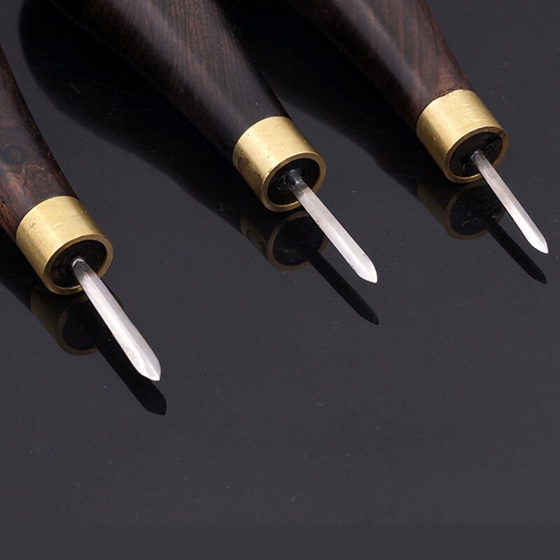 Leather Craft Awl 3mm 4mm 5-6mm DIY Leather Stitching Sewing Wooden Diamond Rhombus Awl Leathercraft Punch Tool