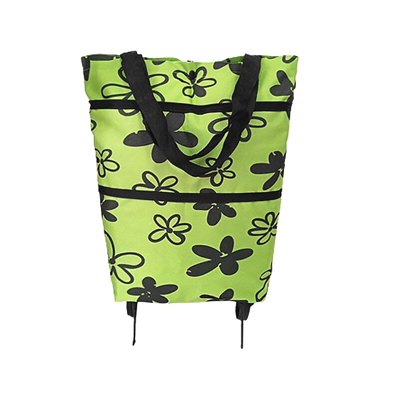 Foldable Shopping Trolley Cart Foldable Reusable Eco Large Waterproof Bag Luggage Wheels Basket bags: wheels Green flower