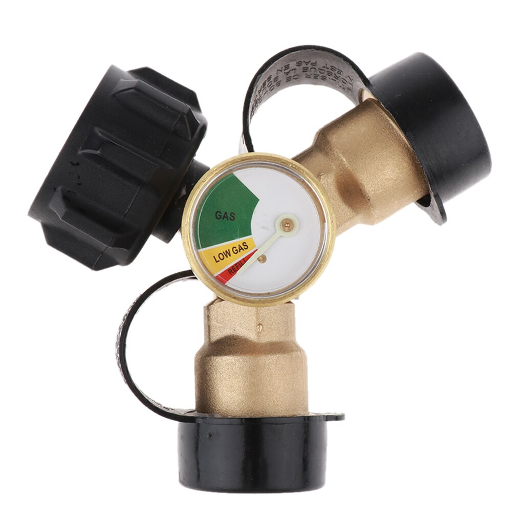 DURABLE Gas Propane Tank Y Splitter Adapter Tee Connector w/Pressure Gage