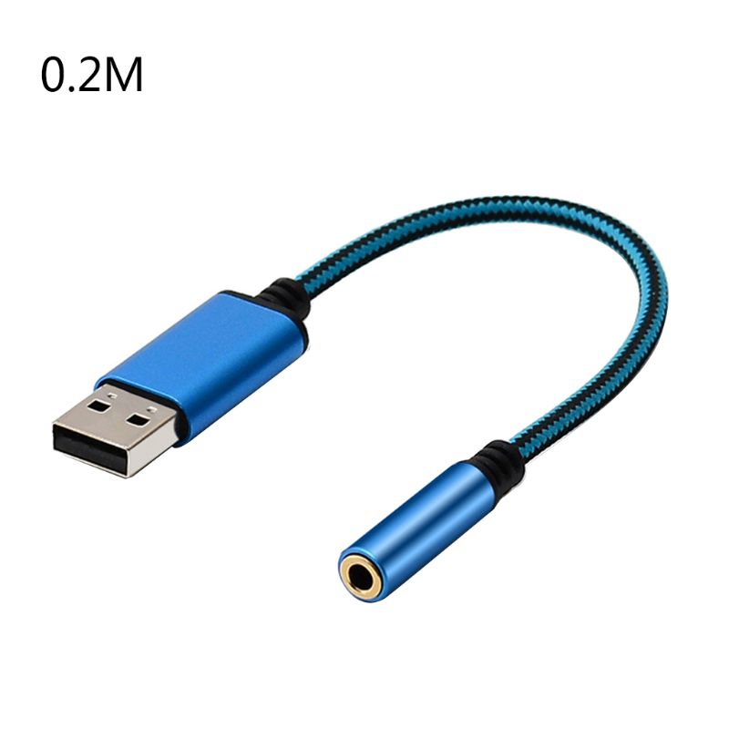 0.2m/1m 2In1 USB to 3.5mm Audio Cable USB Computer AUX Headphone Adapter Cable for App-le Be-ats Earphones: 0.2M -Blue