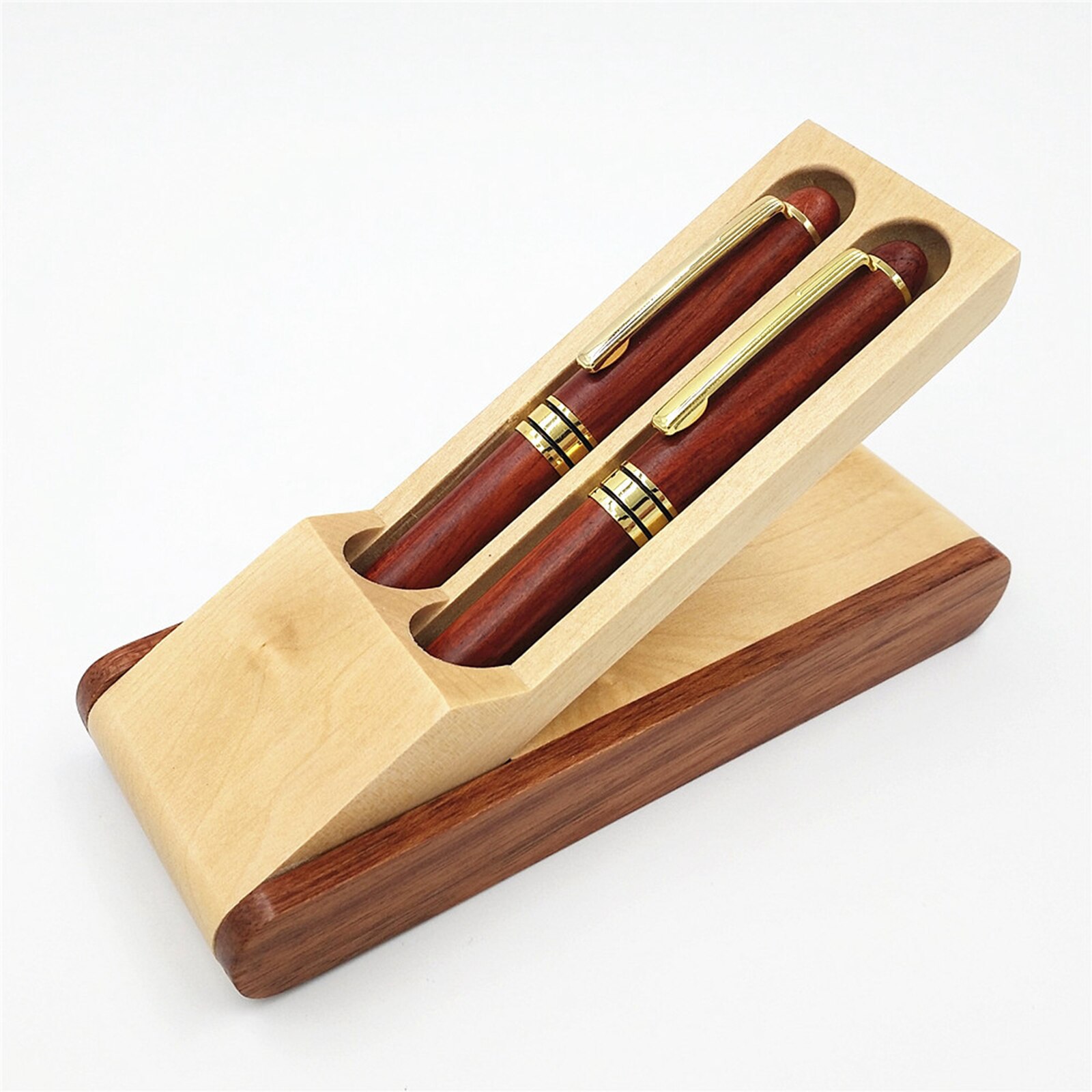 Antique Wooden Double Pen Handcrafted Pen Box Writing Case Pen Holder