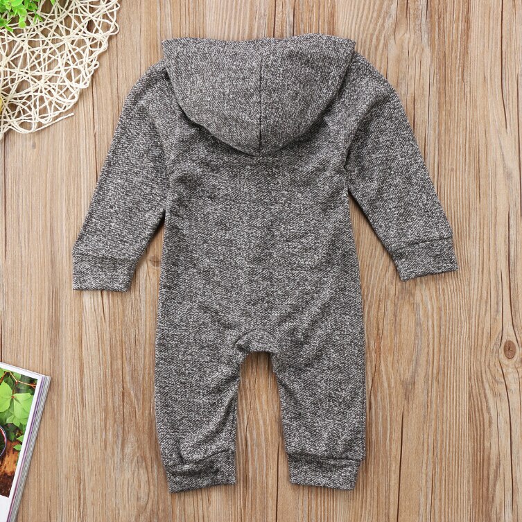 Grau Hoodies Strampler Langarm Herbst Neugeborenen freundlicher Baby Junge Säuglingsspielanzug Tasten Gesamt Kleidung Outfits
