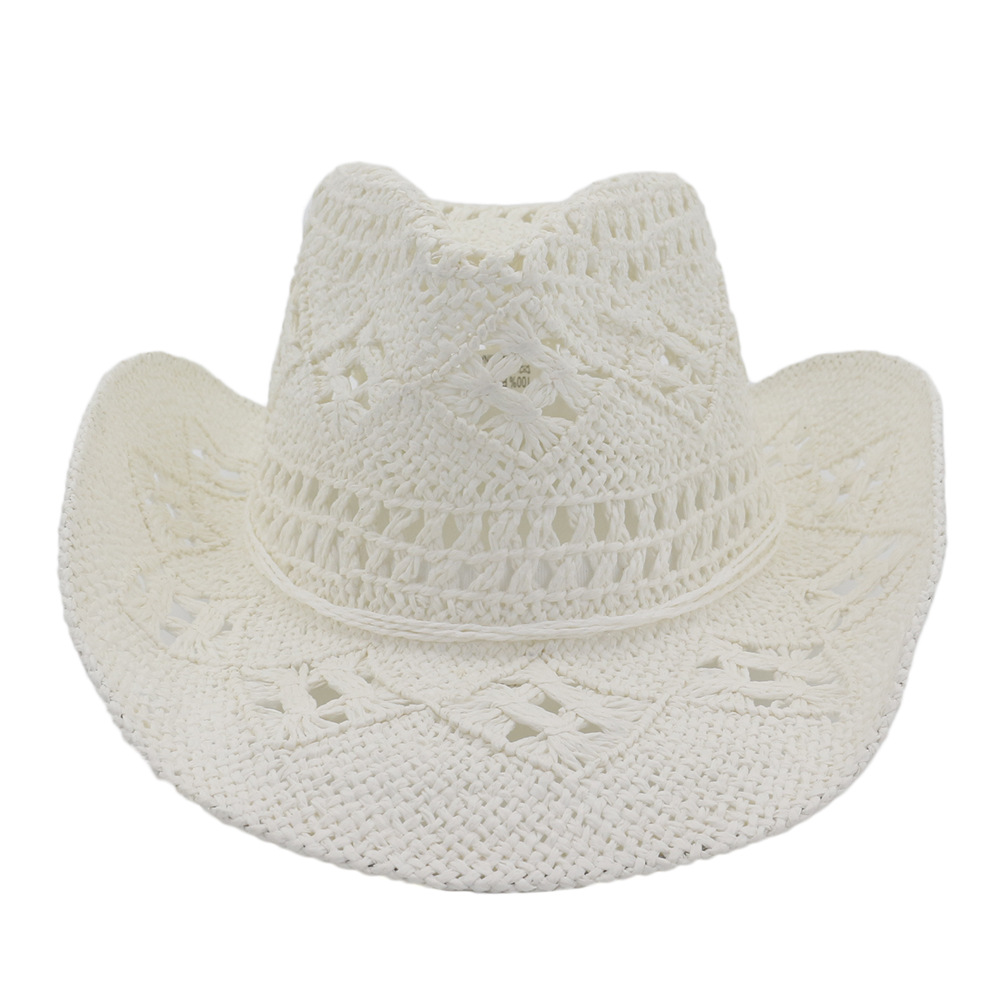 Stroh Western Cowboy Hut Hand Made Strand Fühlte Sonnenhüte Party Kappe Für Mann Frau Curling Krempe Kappe Sonnenschutz Unisex hüte: WEISS