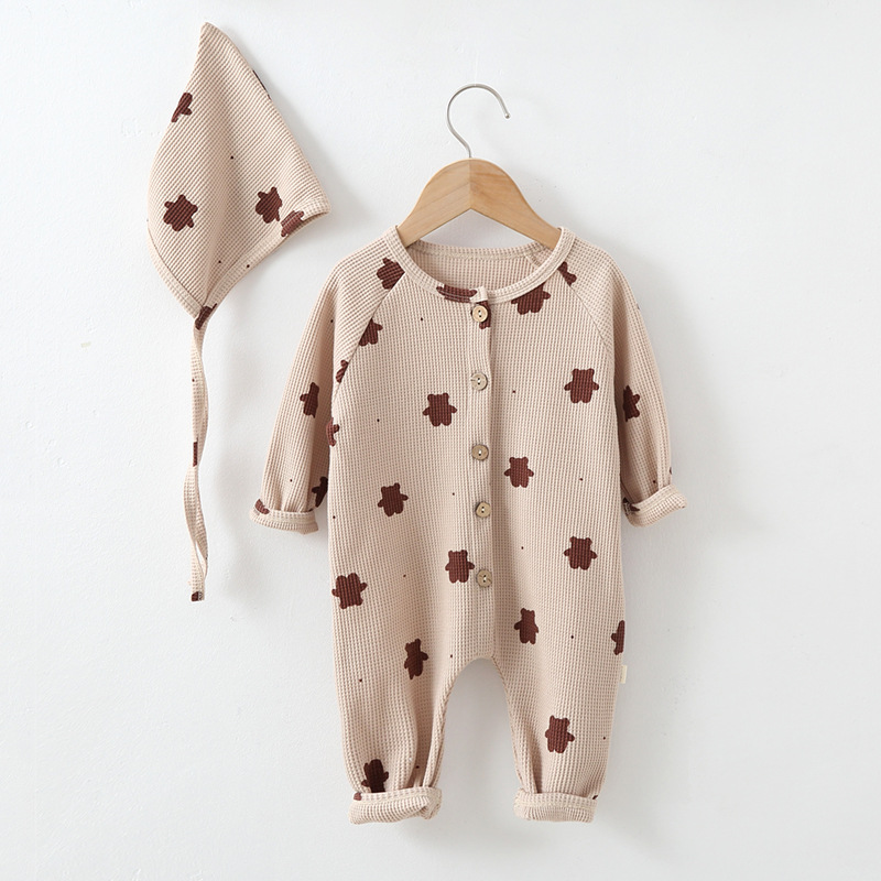 2Stck Baby Bodysuit Kleidung Kleinkind Karikatur Schlafanzug Rompers neugeboren Jumpsuits mit Hut Kleinkind Jungen Mädchen lang Ärmel Bär Outfits: Türkis / 90cm