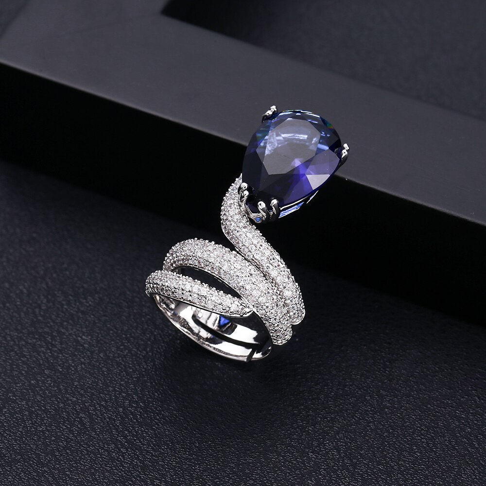 JaneKelly Water Vorm Open Ring - Zirconia Pavé Zetting - Dames Trouwring Accessoire