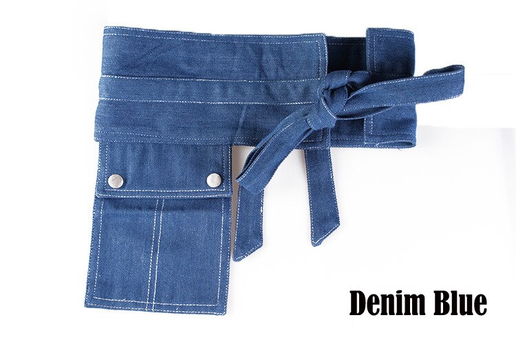 HATCYGGO vrouwen Riem Denim Pocket Taille Riem Voor Vrouwen Casual Wide Corset Buikband Decoratieve Effen Kleur Dames Riemen: blue