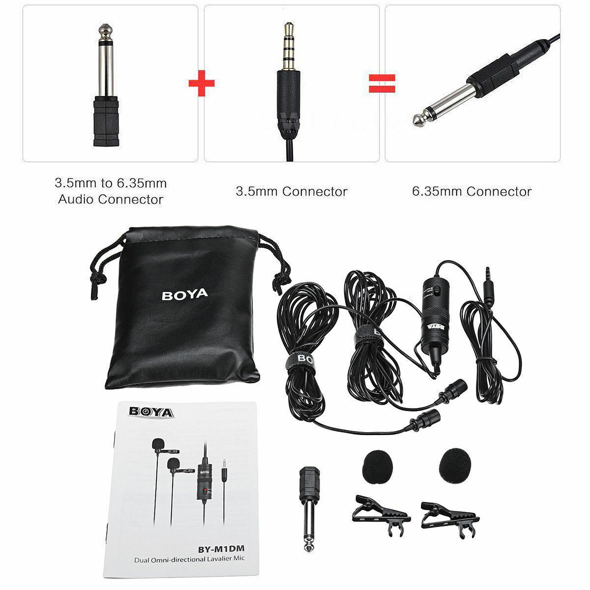Boya by -m1dm mikrofon med 6m kabel dual-head lavalier lapel clip-on til dslr canon nikon iphone videokameraer optagelses pc