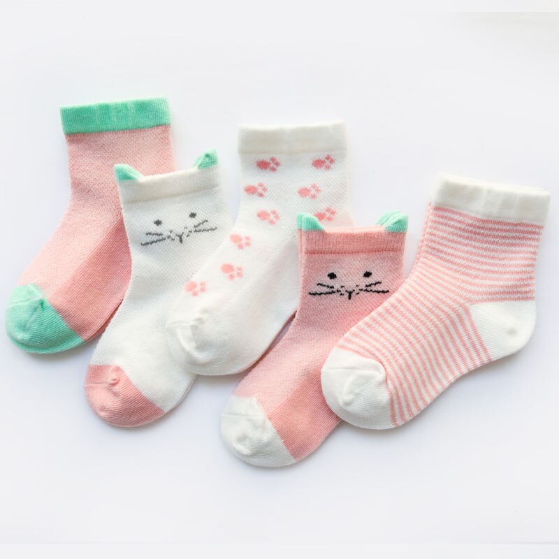 5 Paar/set Baby Meisje Jongen Mesh Anti-Slip Kinderen Cartoon Sokken Katoenen Sokken Beenwarmers Zomer: O / 12m