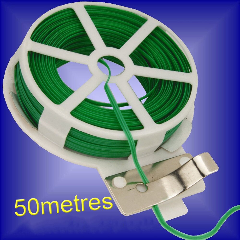 50m Tuin Tie Wire Cable Reel Met Cutter Groene Reel PVC Gecoat Plant Ondersteuning Flexibele