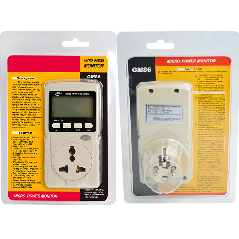 Digital effektmåler  gm86 energimåler strømmonitor måle stikkontakt (eu-stik)