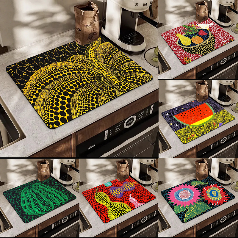 Yayoi Kusama Vloermat Gedrukt Schotel Droogmat Super Absorberend Koffie Afvoer Pad Servies Quick Rug Keuken Servies Placemat