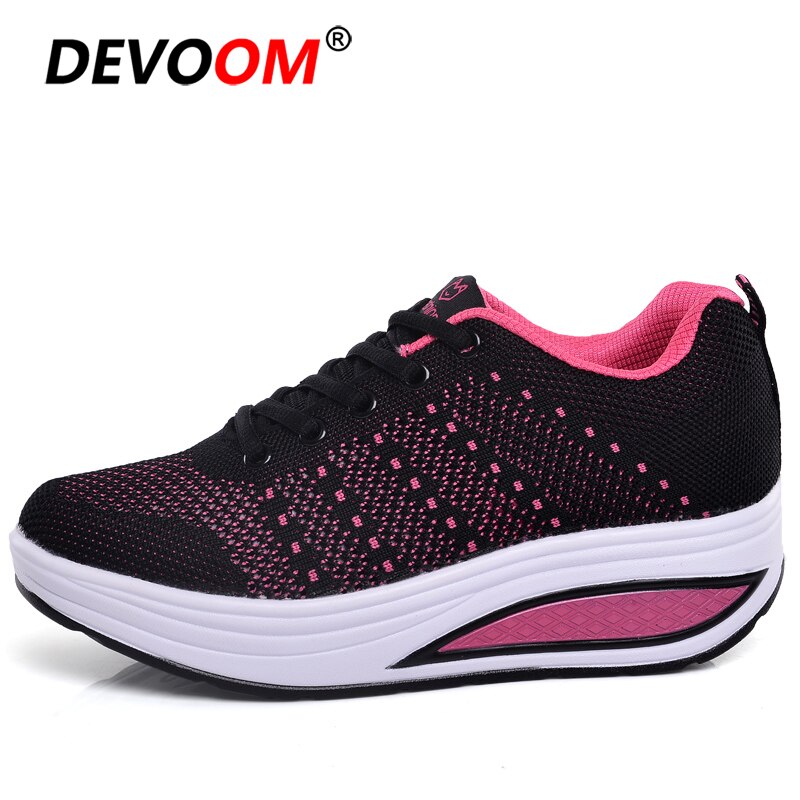 Swing Toning Shoes Women Height Increasing Fitness Shoes Ladies Lace Up Breathable Mesh Sport Slimming Shoes Sneakers Women: Black / 5.5