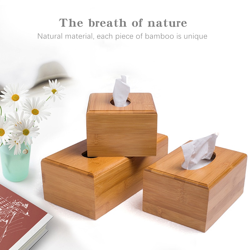 Bamboo Tissue Box Holder Storage Wood Paper Box Dining table Wooden Napkin Holder Tissue Case Canister Organizer Home Decoration