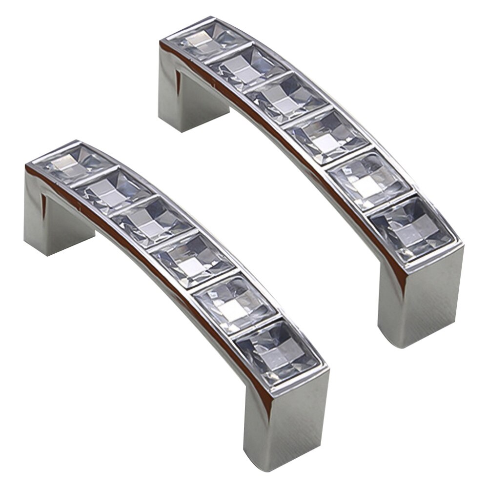 1 Bag/2pcs Durable Crystal U Shaped Door Handle Wardrobe Cabinet Drawer Knobs Handles Furniture (Bright Chrome, Each Handle