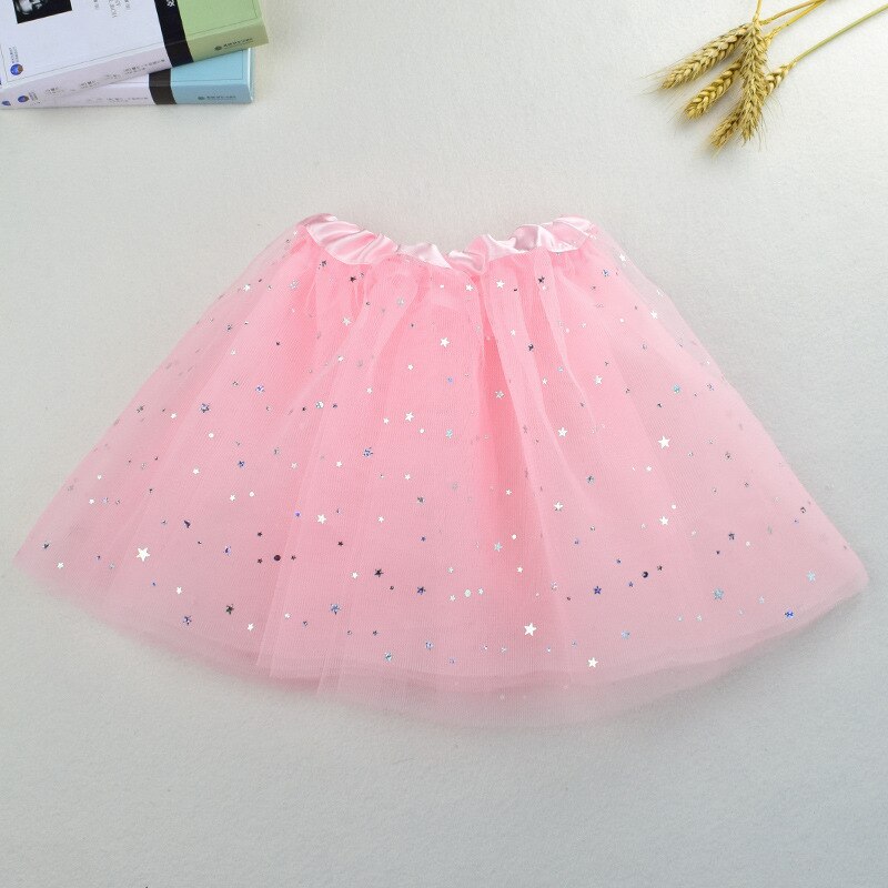 Gnistrande silver tutu kjol danskjol barn prinsesskjol liten lysande stjärna prick dekoration tutu kjol: Rosa färg