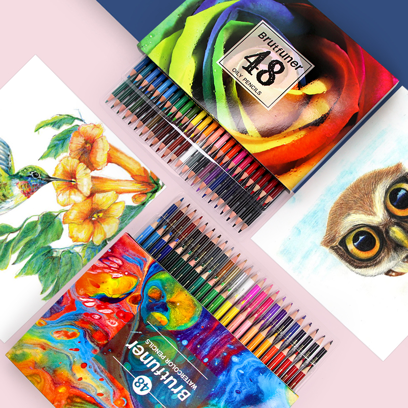 Brutfuner-Juego de lápices de acuarela , conjunto de lápices de colores al óleo para dibujar y colorear, suministros de arte escolar, 48 colores
