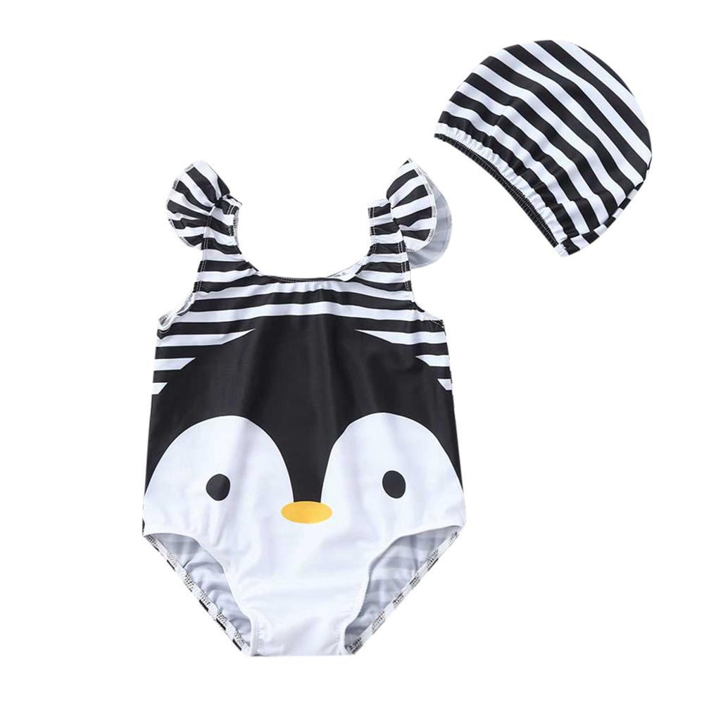 Peuter Baby Kids Meisjes Cartoon Streep Badmode Baby Leuke Badpak Beach Wear Zwemmen Romper Kleding Met Hoed Outfit