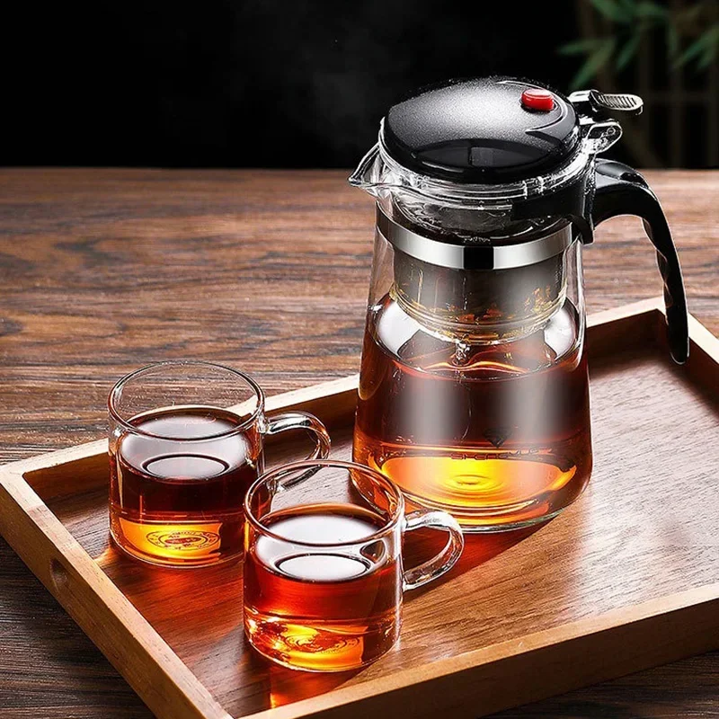 Bule de vidro 500ml-1800ml, prensa para filtrar chá, separador de água, filtro de escritório doméstico, máquina de chá kung fu, utensílios de chá, presentes de feriado