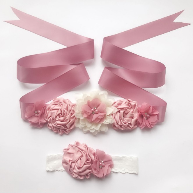 Boda de cinturón faja Floral cinturones de vestido para mujer de la boda de novia de flor Flor de cinta de raso cinturón con diadema bebé: blush