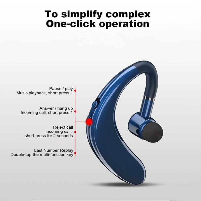 Draadloze Bluetooth 5.0 Oorhaak Oortelefoon Sport Business Headset Single Ear Oortelefoon Handsfree Hoofdtelefoon Met Mic Smartphone