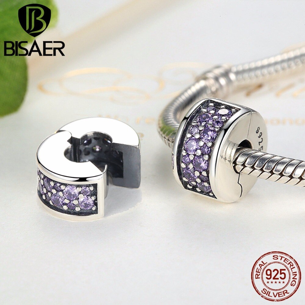 925 Sterling Silber Glänzende glänzenden Eleganz Clip, Klar CZ Reize passen BISAER Clip Armbinde Für Frauen Schmuck, Der WEUS309