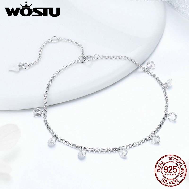 Wostu nova marca real 925 sterling silver minimalismo ajustável pulseiras de corrente para mulheres jóias finas presentes aniversário cqb103