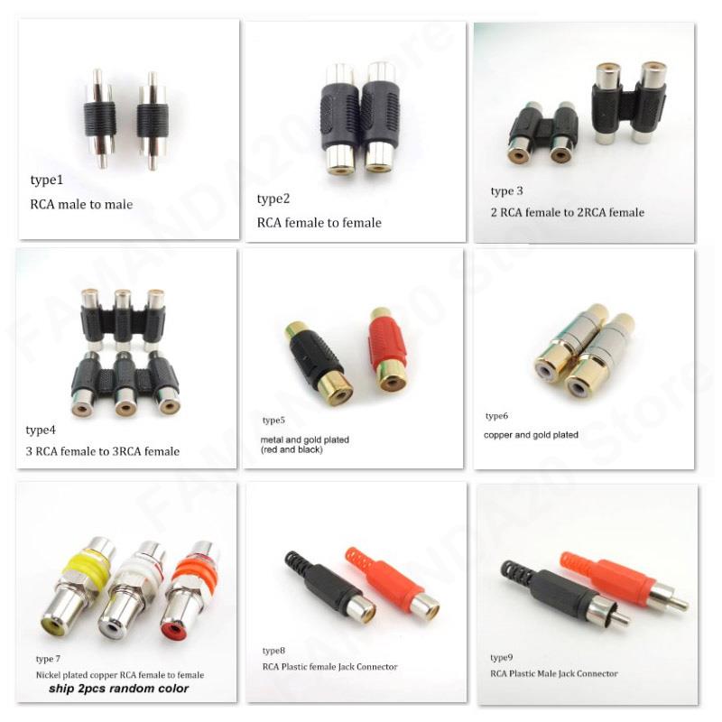 2 pcs rca male female  to 2 rca 3 rca male female rca connector splitter adapter av video audio t plug rca 2 3 way right angel  m20