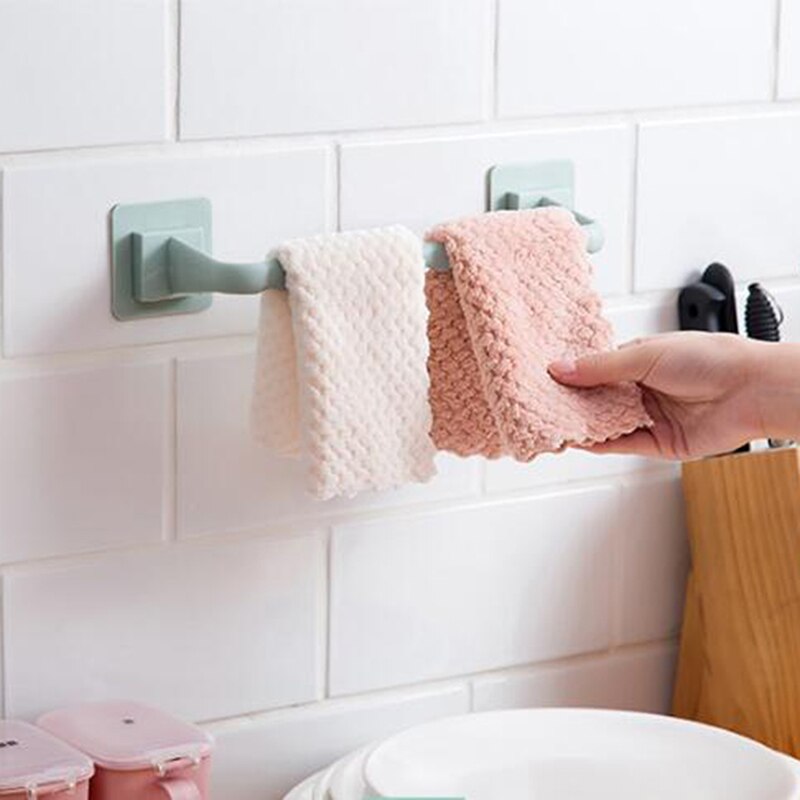 Self Adhesive Bathroom Towel Bar Plastic Bath Wall Rack Hanging Towel Rod Stick On Sticky Hanger Bathroom Tools Accessories