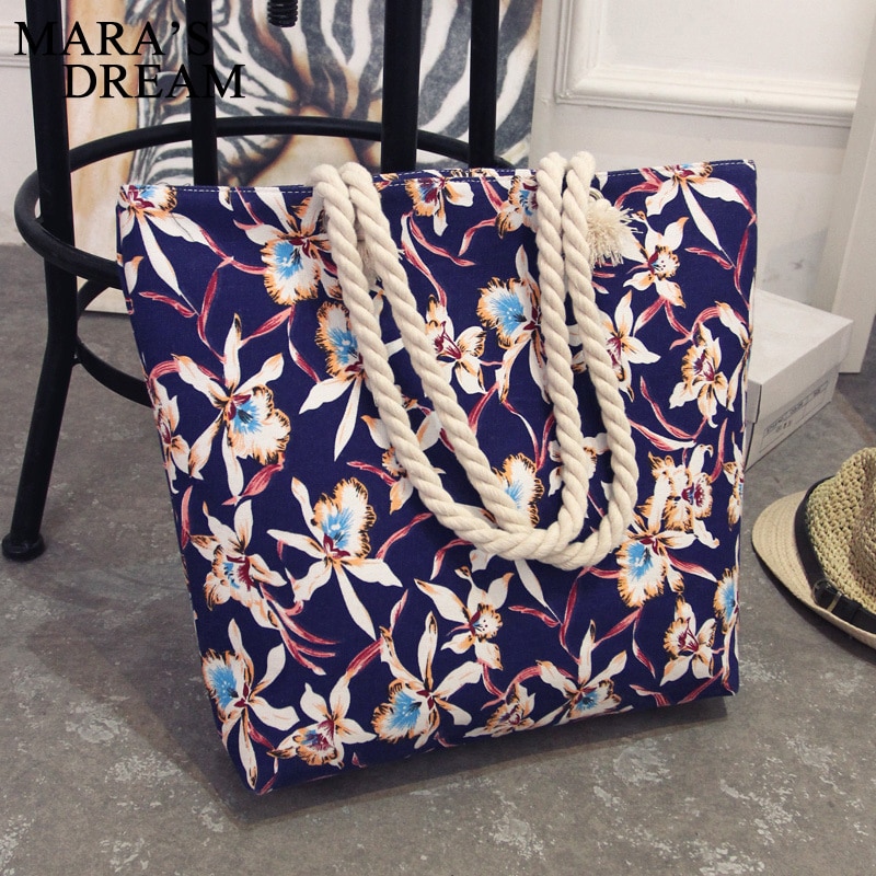 Mara 'S Droom Vrouwen Tas Bloemen Handtassen Grote Capaciteit Rits Canvas Schoudertas Winkelen Strand Tassen Pouch Feminina