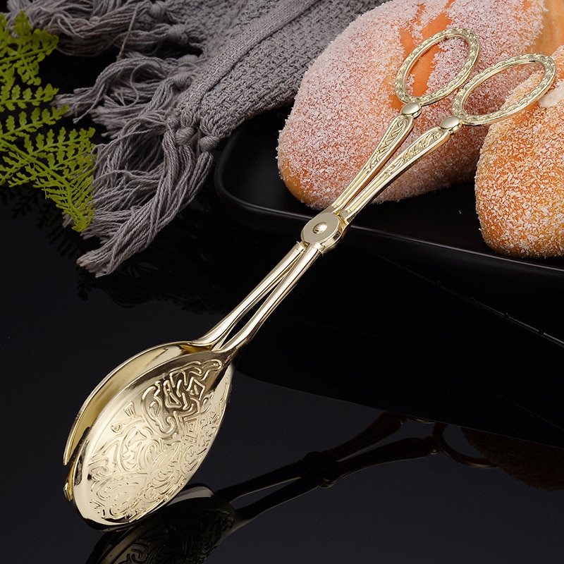 Pince à gâteau en Bronze plaqué or, pince à pâtisserie pour pain, pince à aliments rétro Royal, outil de cuisson BBQ, pince à salade de fruits, ustensiles de cuisine