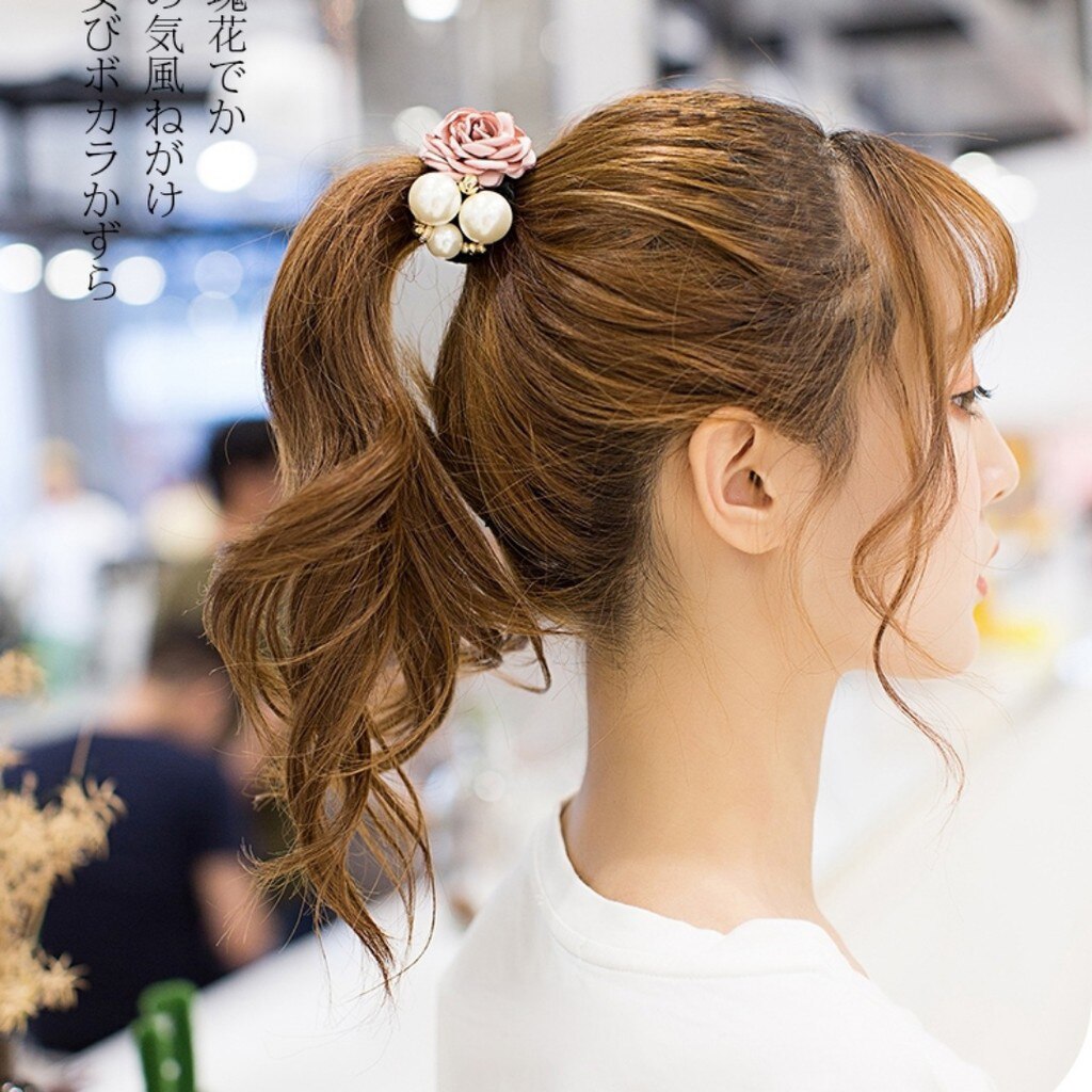 Faixa de cabelo em cetim com rosas, laço de borracha elástico, feminino, faixa de cabelo, rabo de cavalo, borracha