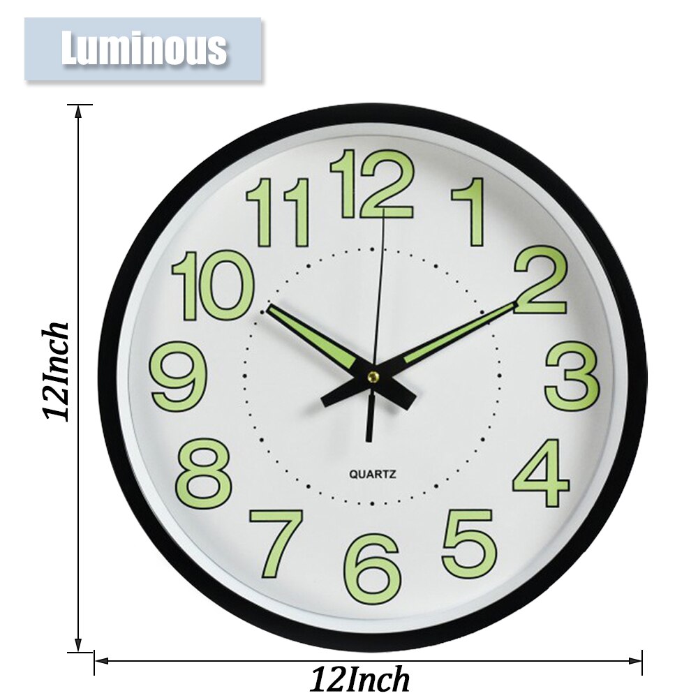 12&#39;&#39; Luminous Clock Round Digital Clock Silent Quartz Watch 10&#39;&#39; Wall Clocks Simple Hanging Wall Clocks Home Bedroom Decoration: Black-Luminous