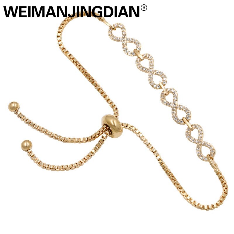 WEIMANJINGDIAN Brand Exquisite CZ Infinity Charm Slide Adjustable Zirconia Bracelets for Women or Wedding