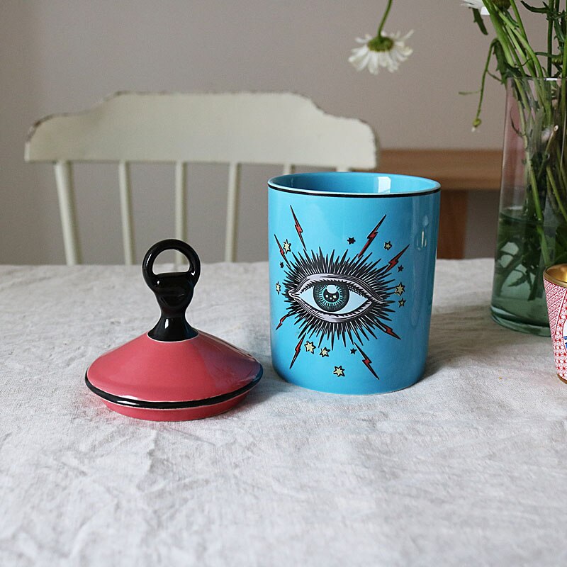 Vintage store øjne krukke med låg keramisk tank dekorative dåser lysestage opbevaringsdåser dekorative makeup kop boks