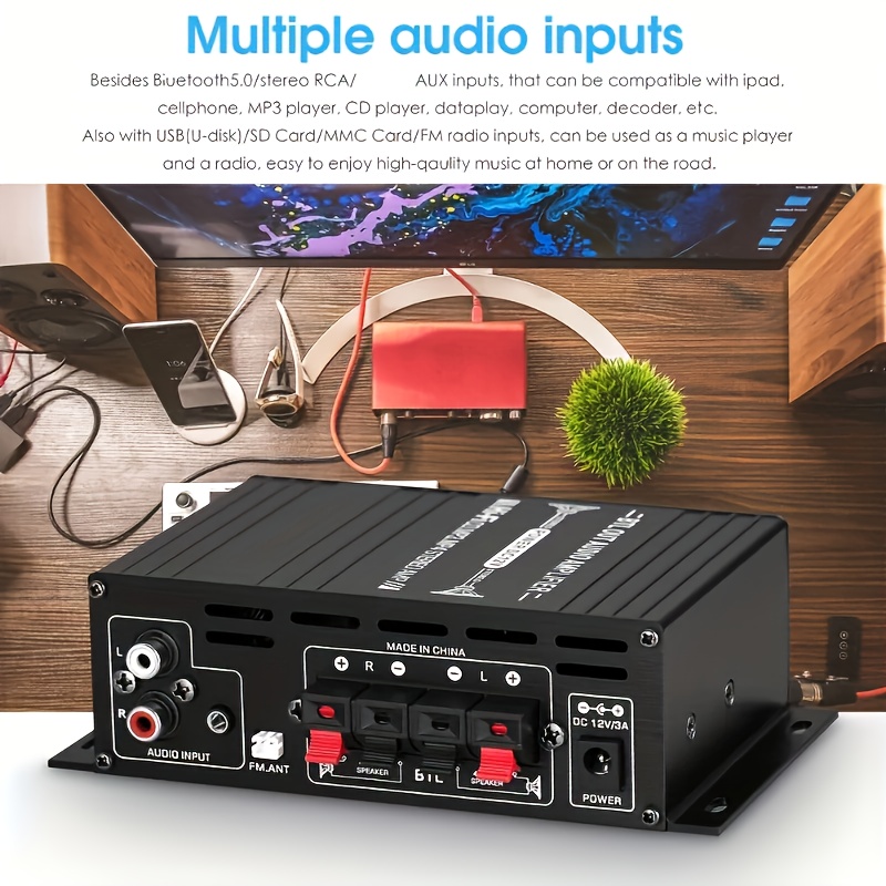 AK35 AK380 800W Home Power Amplifiers 2 Channel Bluetooth 5.0 Surround Sound FM USB Remote Control Mini HIFI Digital Amplifier
