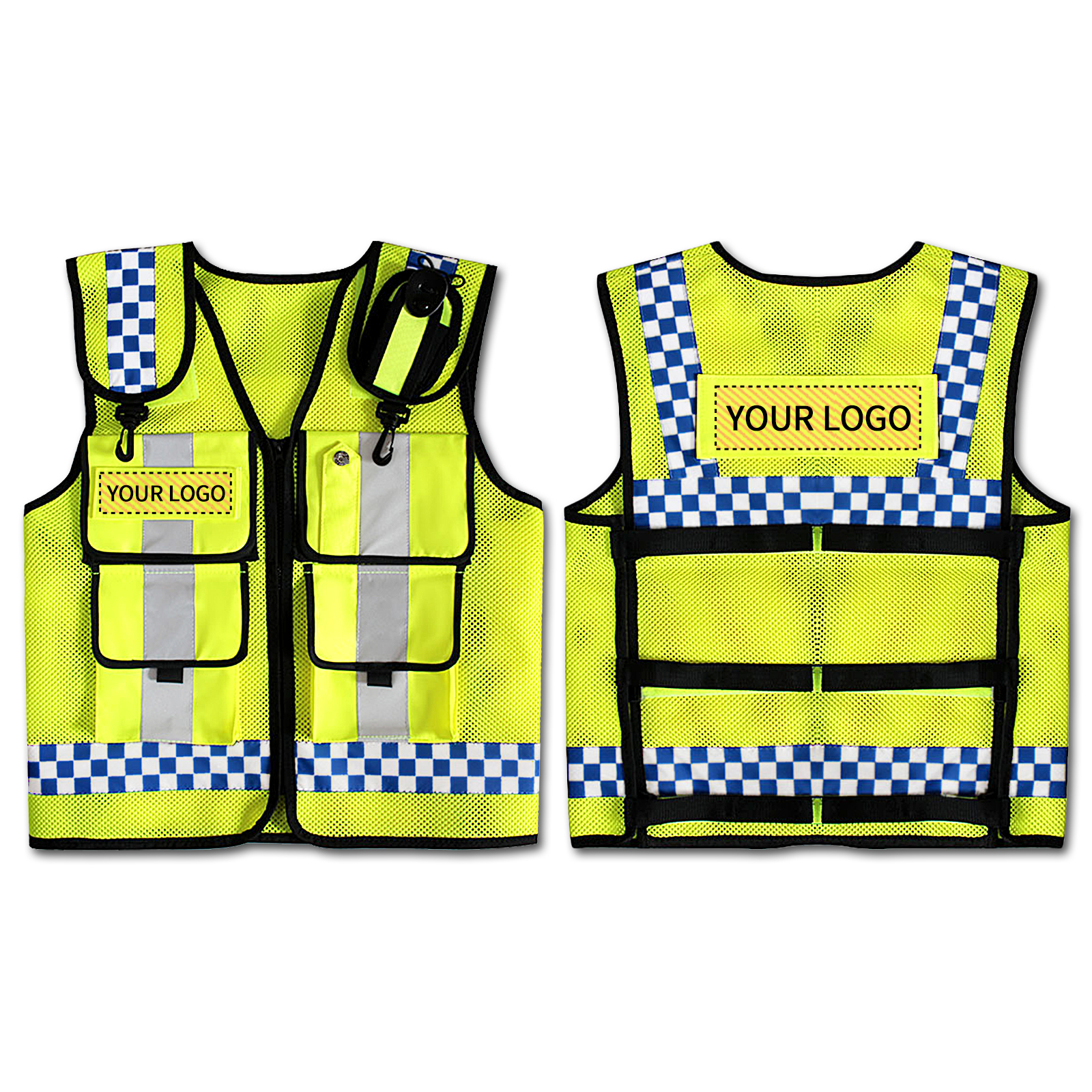 Police Reflective Vest High Visibility Reflective Bonded Multiple Pockets Vest Mens Mesh Adjustable Safety Vest: Yellow