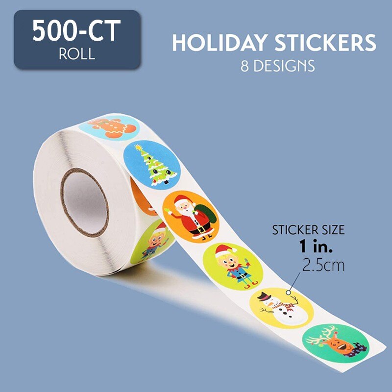 500 stk / rulle julemærkat forseglingsetiketter klistermærker 8 design mønster tegneserie belønning vandtæt klistermærke til børnelegetøj