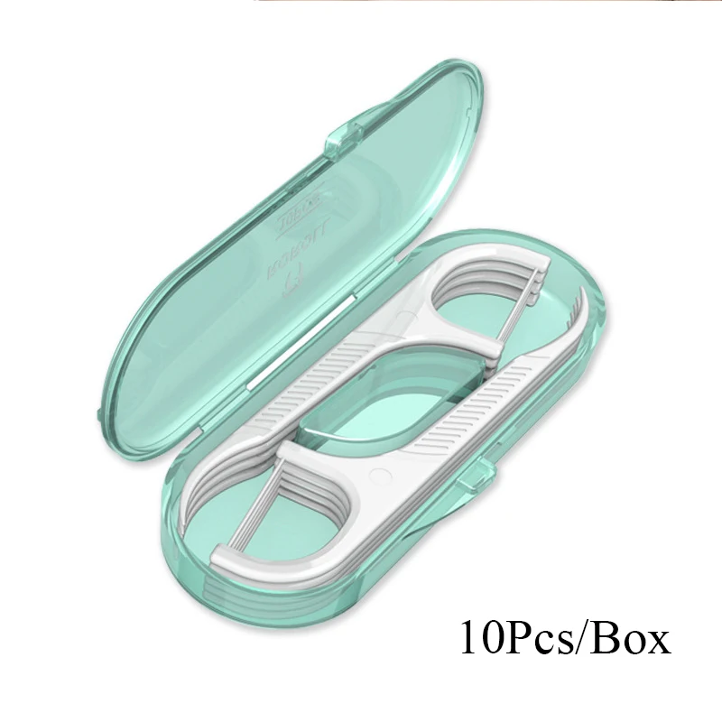10 stks/doos Floss Tandenstoker Set Plastic Rager Herbruikbare Tandzijde Draagbare Tanden Bleken Cleaner Met Storage Case