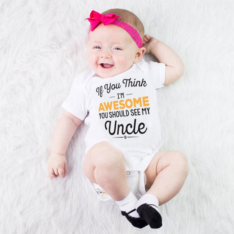 Zomer Baby Rompertjes Awesome Oom Letters Korte Mouw Baby Meisjes Kleding Jumpsuits Kinderen Zomer 0-24M Pasgeboren Baby outfits