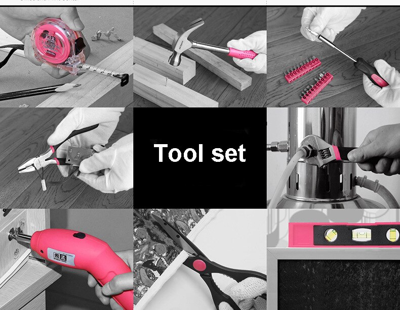 Electric Screwdriver Socket Wrench Knife Hand Tool Set General Household Repair Hand Tool Kit with Plastic Toolbox Storage Case