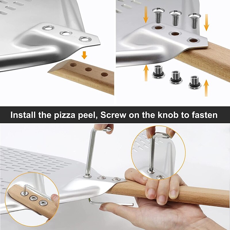 Perforated Pizza Peel, 12 Inch Anodized Aluminum Pizza Paddle with Detachable Handle Rectangular Pizza Turning Peel