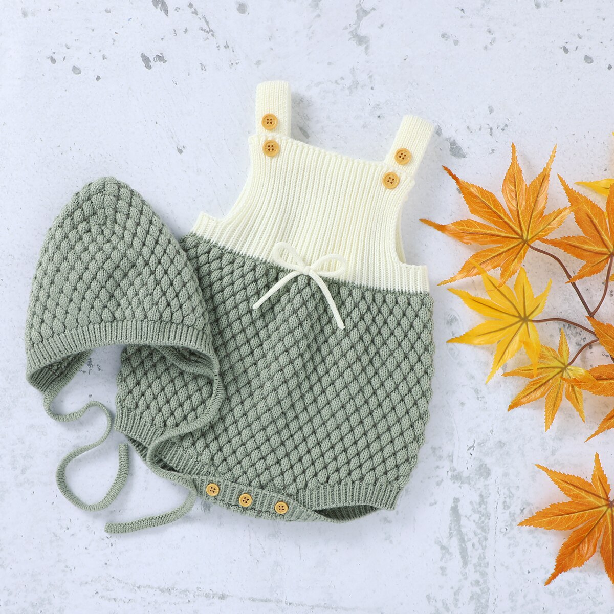 3-24M Gebreide Baby Romper Hoed 2 Stuks Baby Jongens Meisjes Zomer Aututumn Patch Mouwloze Jarretel jumpsuit + Hoed