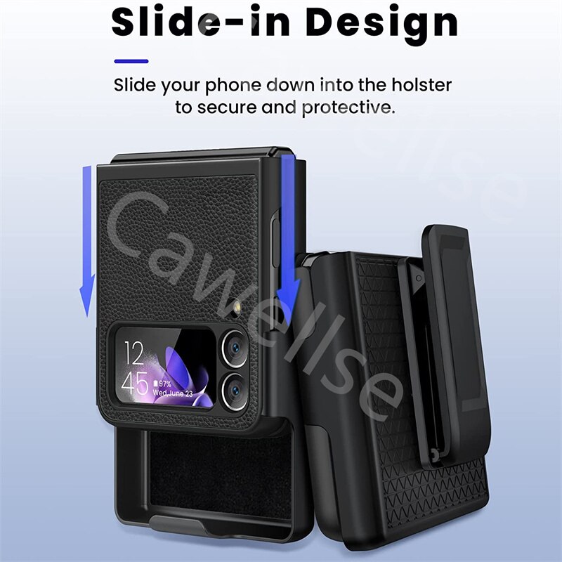 Belt Clip Holster phone Case for Samsung Galaxy Z Flip 3 5G Lychee Pattern Leather Stand Holder Slide Hip Holster Cover Z Flip3