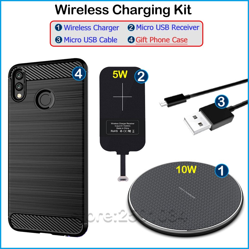 Qi charge sans fil pour Huawei Honor 8X Qi chargeur sans fil + Micro USB récepteur Nillkin adaptateur connecteur étui en TPU 8x: Wireless Charger Kit