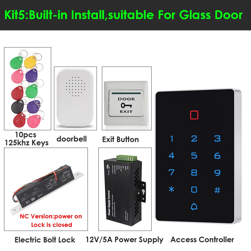 Backlight Standalone Keypad RFID Access Control Kit Electronic Door Access System Power 125KHZ Access Control Kits with WG 26: Kit 5