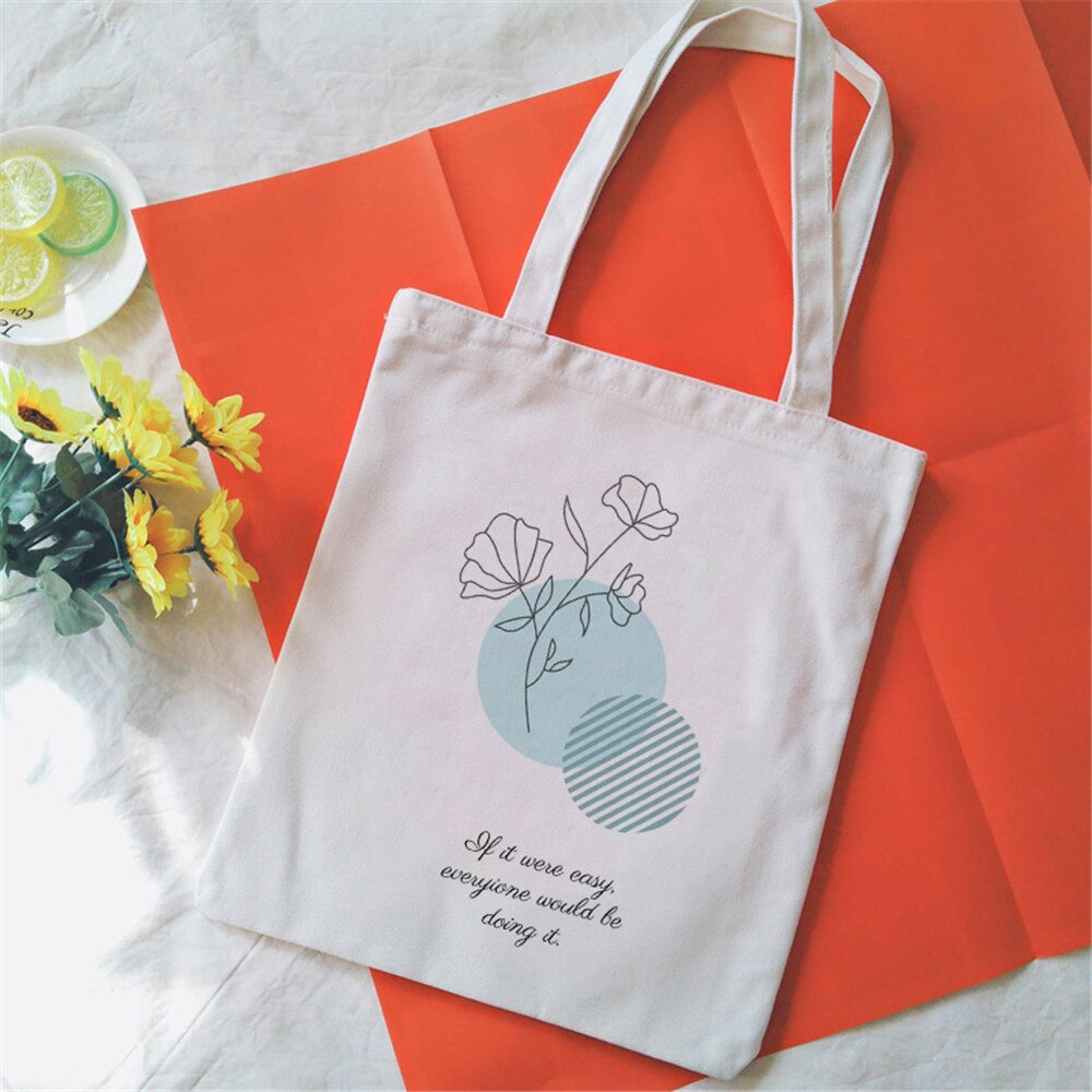 Bouquet Printing Canvas Tote Bag Aesthetic Line Drawing Plant Print Canvas Bags Harajuku Ulzzang Shoulder Bag Handbag: 2335