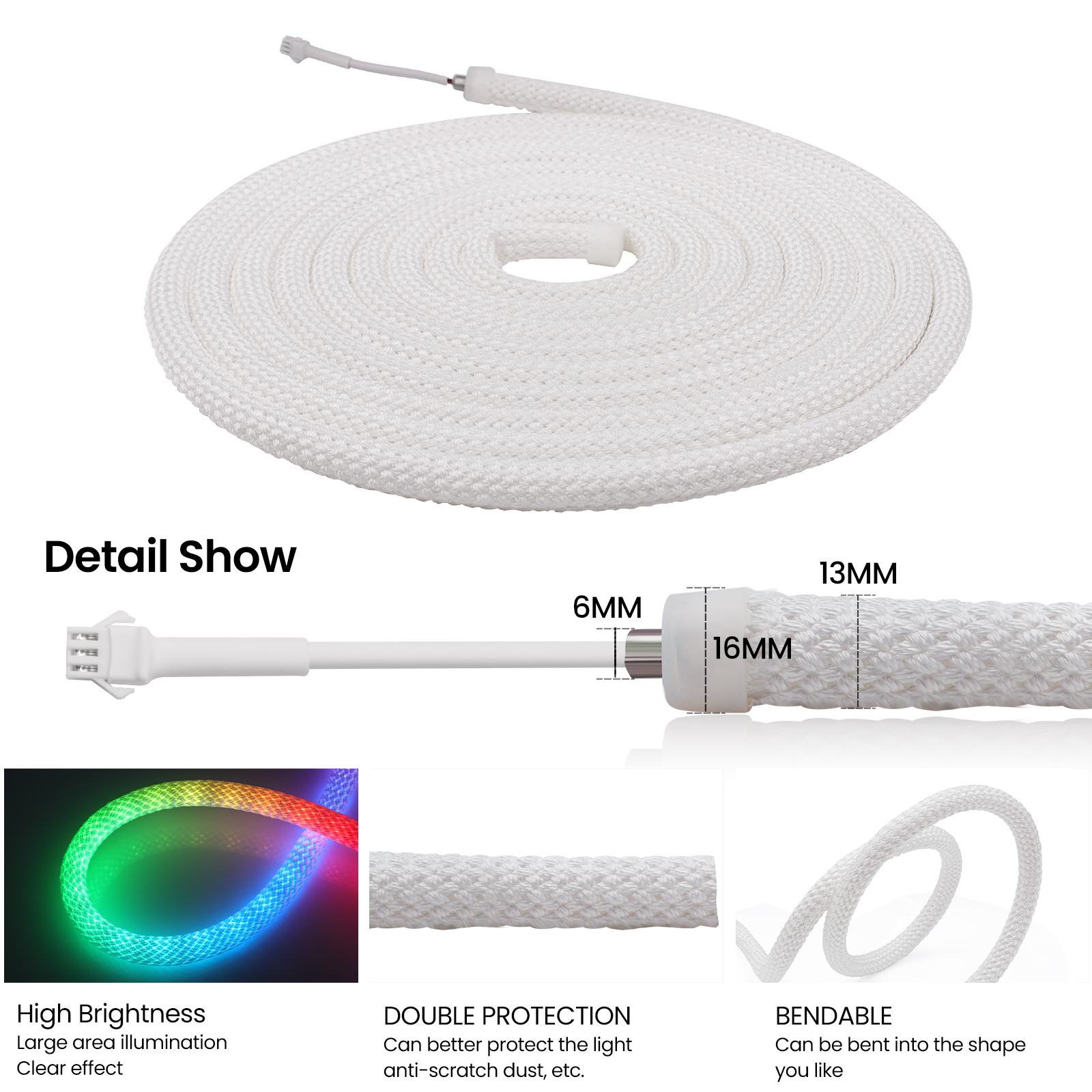 Flexible Neon Light Strip 5V WS2812B Round Reticulate Pattern 50Leds/m 360 Degree RGBIC LED Strip Silicone Tube IP67 Waterproof