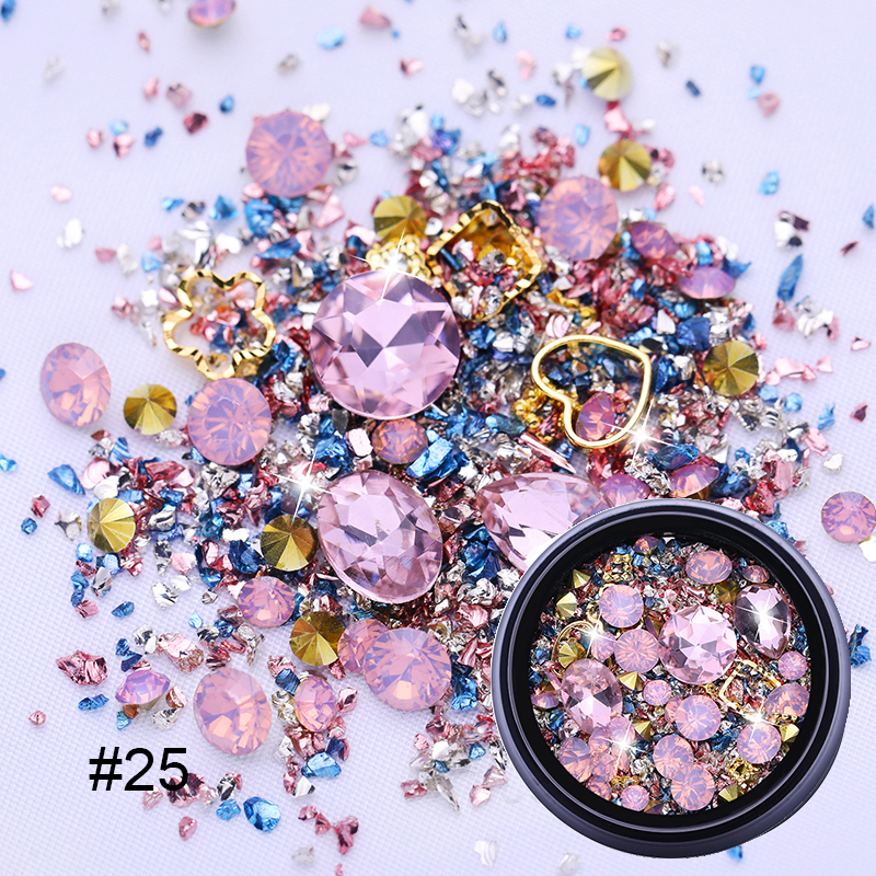 1 stk 3d negle rhinestones sten blandede farverige gør-det-selv-decals med neglebuede pincetkrystaller nail art gør-det-selv dekorationer: 25