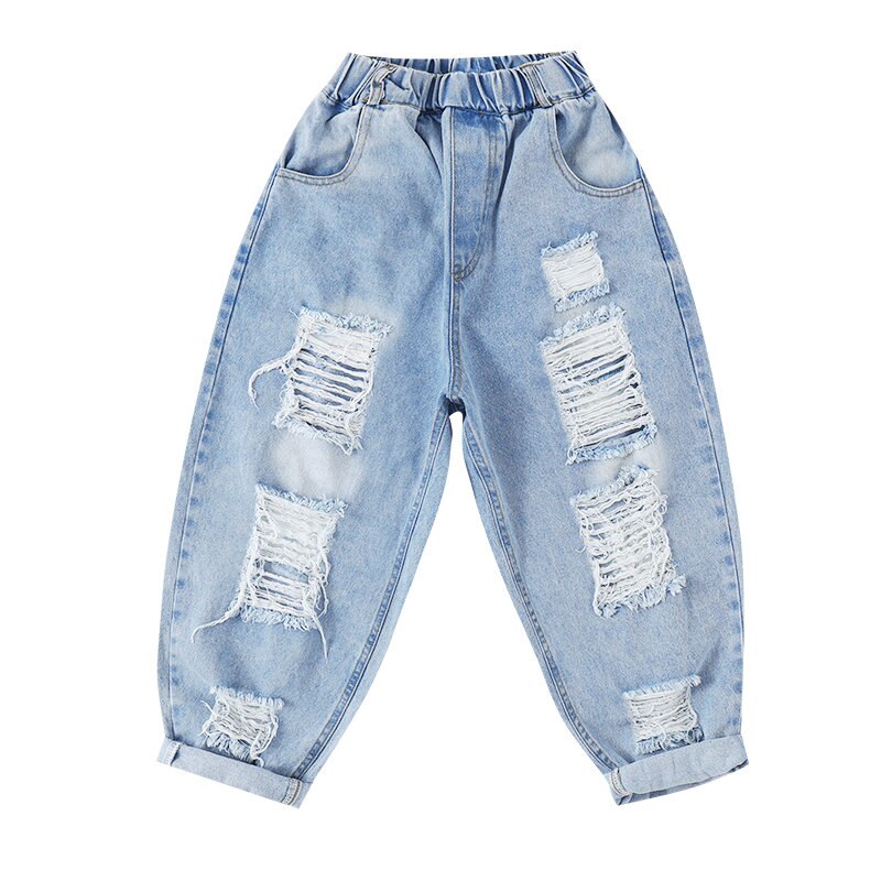 Nuovi Jeans strappati alla moda 2021 per ragazze pantaloni in Denim 4-14 anni bambini coreani adolescenti pantaloni larghi a matita abiti estivi